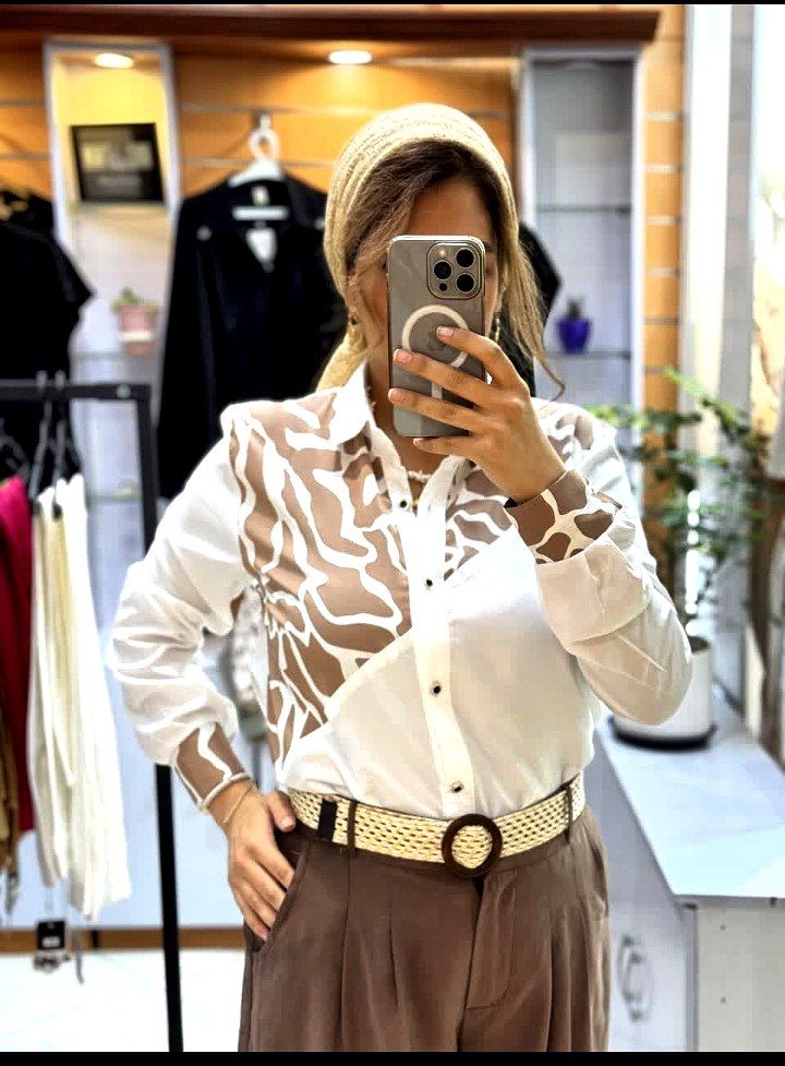 شومیزطرح پلنگی طراحی دورنگ در سه رنگ